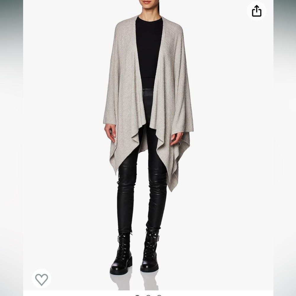 NWT - Barefoot Dreams CozyChic Lite Weekend Wrap - Heathered Pewter/Pearl - O/S